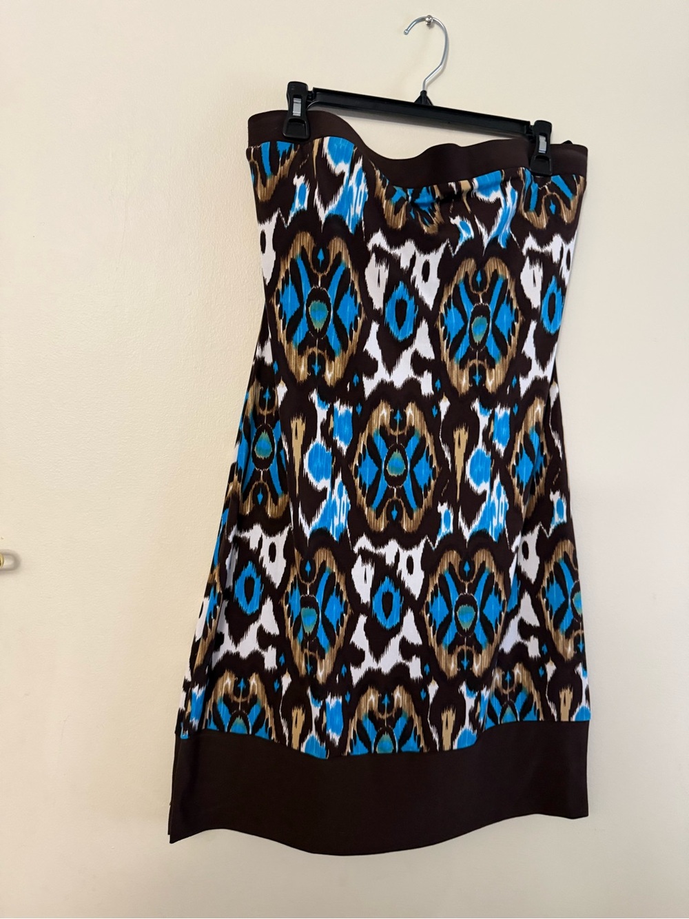 Bisou Bisou Turquoise & Brown Ikat-Style Strapless Dress